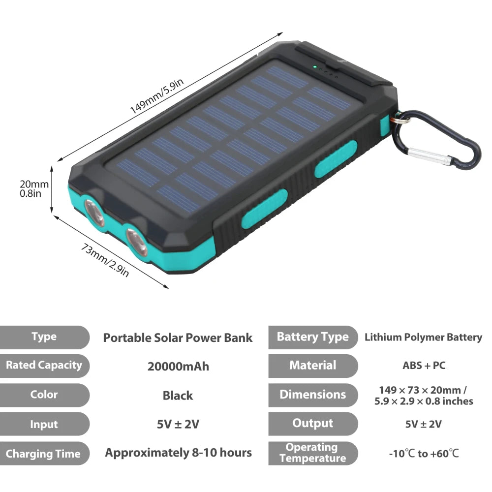 20000mAh Solar Power Bank
