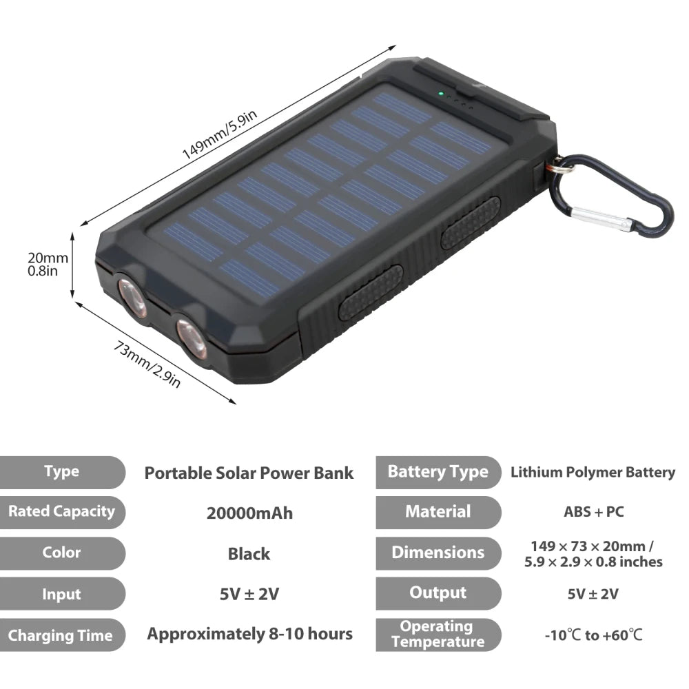 20000mAh Solar Power Bank